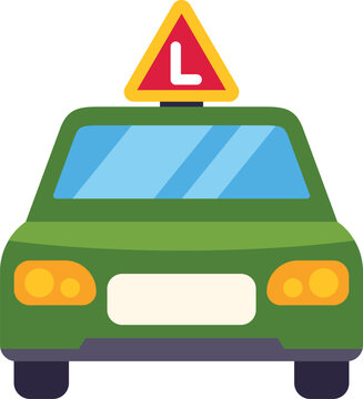 Green car displaying an 'l' plate for driving lessons and new drivers