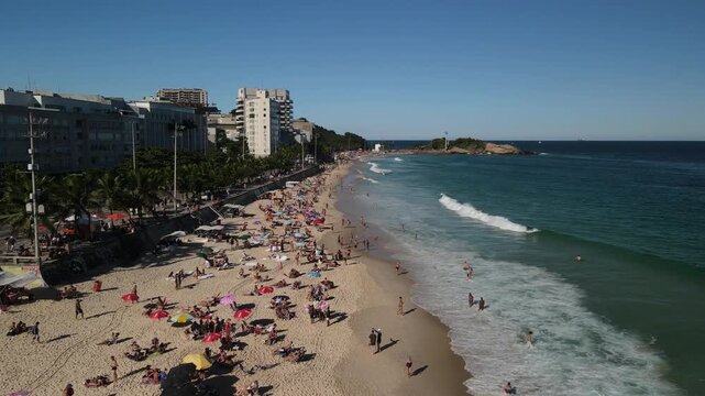Aerial video of the Arpoador beach in Rio de Janeiro