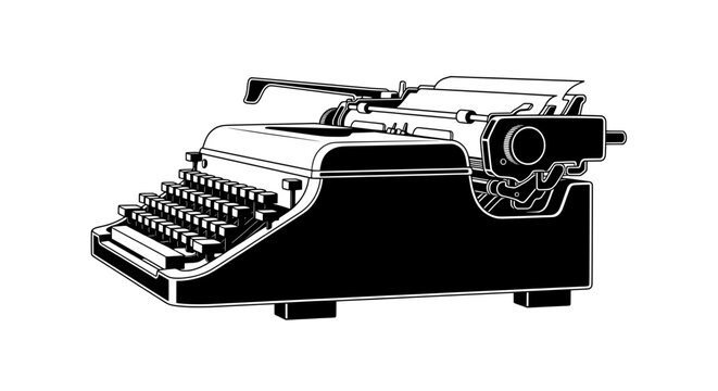 Vintage wooden typewriter side view with classic key layout