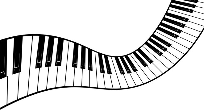 Curved piano keys shaped like audio equalizer bars in monochrome