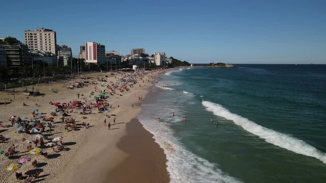 Aerial video of the Arpoador beach in Rio de Janeiro