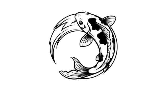 Circular koi fish with black spots and flowing fins