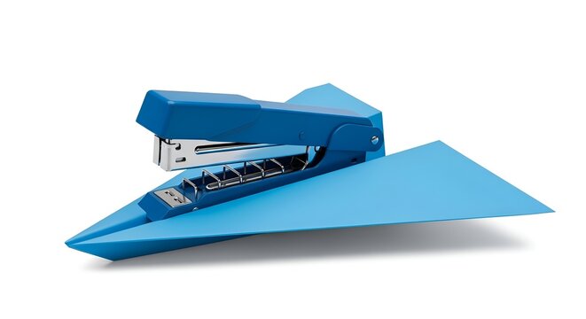 Blue stapler with staples and paper office supplies metal
