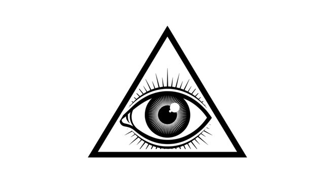 All seeing eye within triangular frame on white