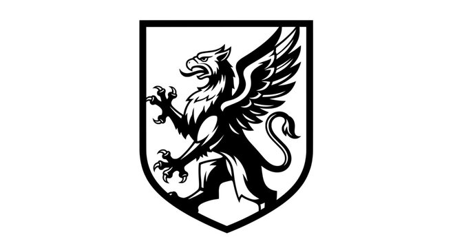 Heraldic griffin roaring on black and white shield