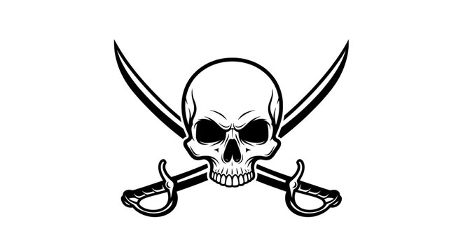 Skull flanked by crossed swords in minimalist monochrome
