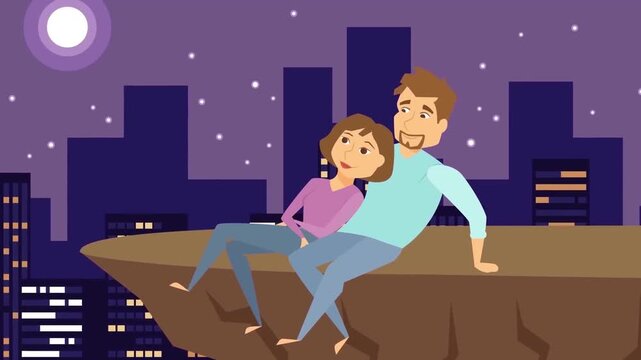 Romantic couple relaxing on rooftop city night love relationship