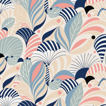 Colorful abstract leaf pattern design with shapes