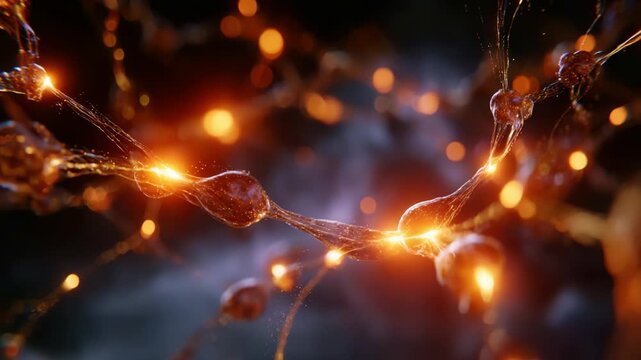 A mesmerizing visualization of interconnected neurons, showcasing the intricate web of glowing synapses and electrical impulses in a vibrant neural network.
