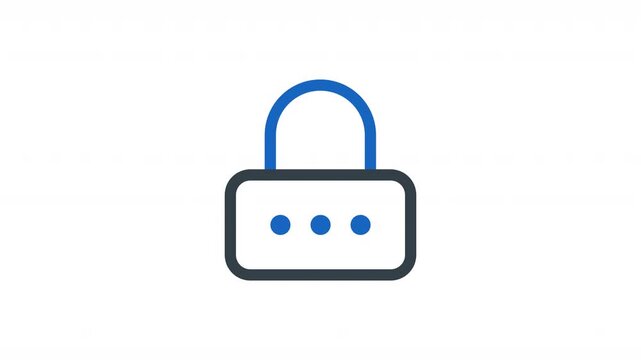Secure password lock icon animation motion graphics, featuring a padlock and code dots. Perfect for cybersecurity visuals, login systems, UI interfaces, data protection, and digital security concepts.