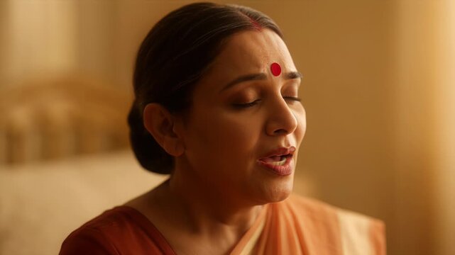 South Asian Woman in Meditation with Eyes Closed and Traditional Bindi