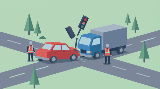 Road traffic accident with car and truck collision at intersection