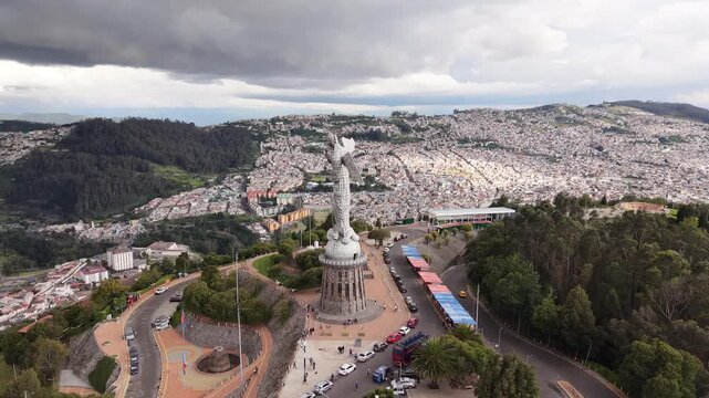 Aerial View of El Panecillo Virgen de Quito Statue Overlooking Quito Ecuador 04