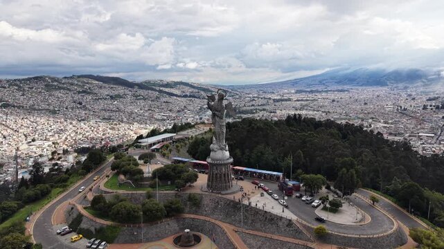 Aerial View of El Panecillo Virgen de Quito Statue Overlooking Quito Ecuador 02