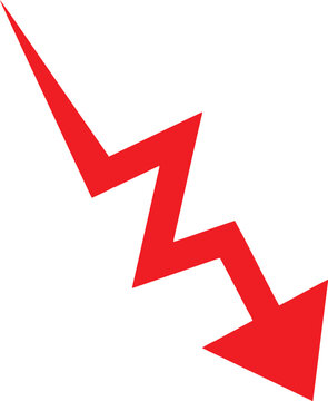 A vibrant red zigzag arrow pointing downwards representing a decline in financial market performance Vector