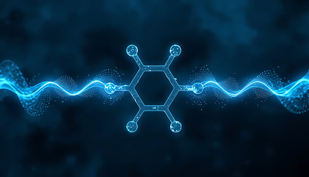 Abstract 3d dna molecule structure design featuring a blue digital science network and electric energy connection for a futuristic technology business communication background