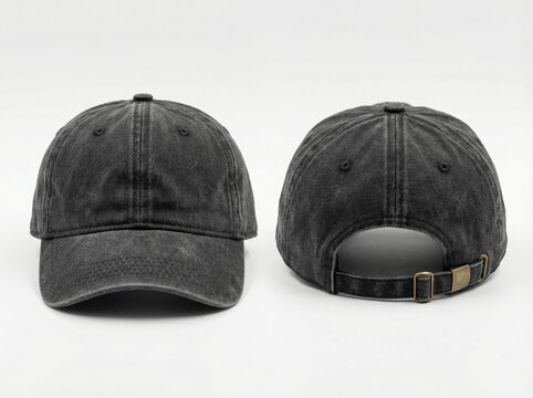 Black Washed Cotton Baseball Cap Front and Back View Mockup