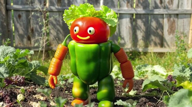 Cute Vegetable Character Robot Made of Tomato Pepper and Carrots