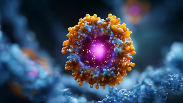 A Stunning Visualization of a Microscopic Biological Structure Captured in Vibrant Colors, Highlighting Its Intricate Details and Dynamic Forms within Cellular Surroundings