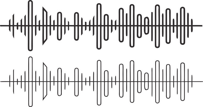 Audio waveform patterns with equalizer bars on white background sound wave audio equalizer