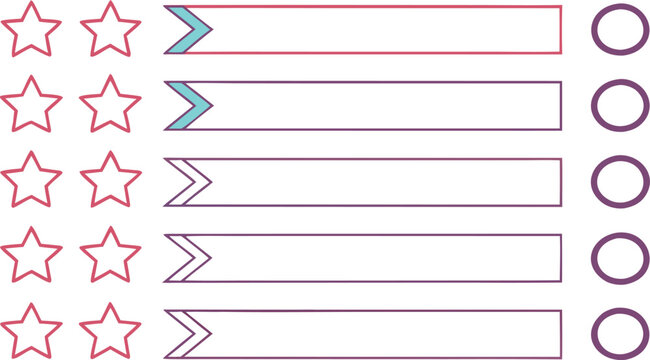 Red stars and purple circles with blank text boxes and arrows