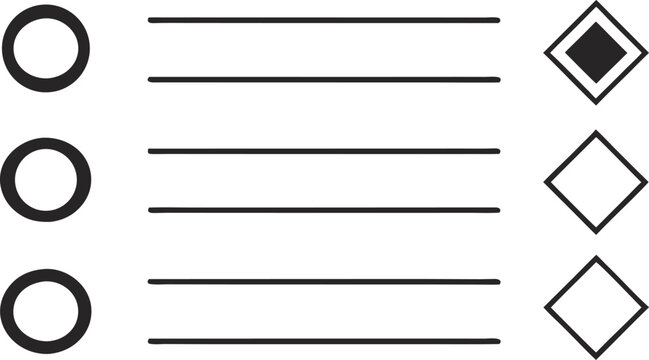 Black and white bullet points and lines on white background checklist list