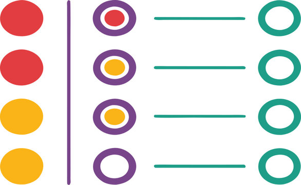 Color bullet points in rows with lines checklist