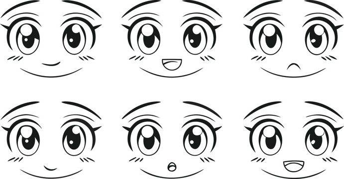 Manga style anime faces with various expressions emotions