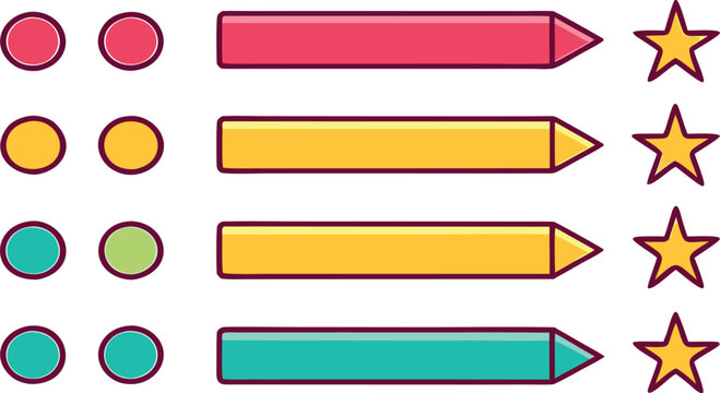 Colorful bullet points and stars yellow