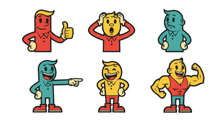Obraz premium Cartoon characters expressing emotions and actions isolated