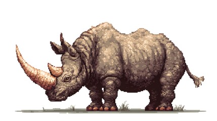 Fototapeta premium Pixel art illustration of a powerful rhinoceros with long horn.