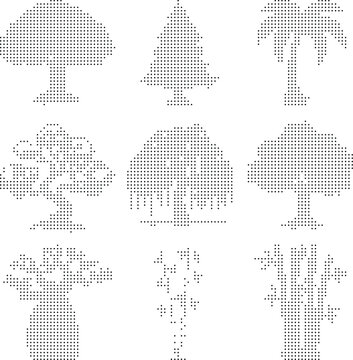Tree icons pixelated bitmap dither halftone vector graphic resources illustration design element