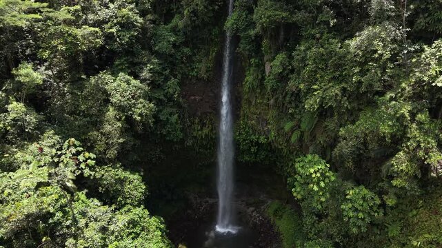 Aerial View of Hola Vida Waterfall in Ecuador Tropical Rainforest 03