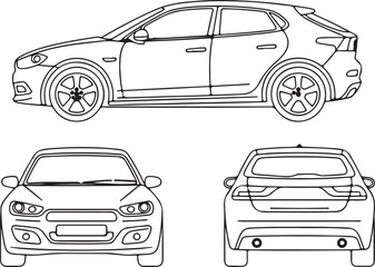 Obraz premium Contemporary Compact SUV Vehicle Line Art for Automotive Design and Engineering Views
