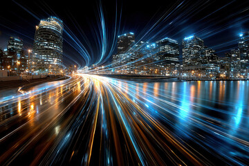 Fototapeta premium City Lights Streaking Across Night Sky