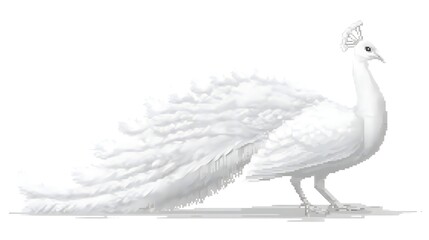 Fototapeta premium Elegant White Peafowl Isolated on White Background with Long Tail