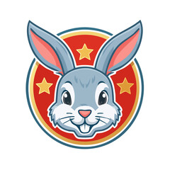 Obraz premium Cartoon Rabbit Mascot with Stars on Red Emblem