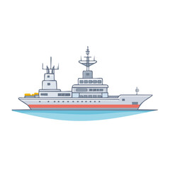 Naklejka premium Modern Expedition Vessel with Twin Masts and Sleek Hull Floating on Blue Water