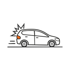 Naklejka premium Stylized Line Art Icon of a Car Experiencing Rear Impact Damage and Speed Lines