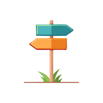 Directional signpost with two blank arrows pointing left and right in a cartoon style