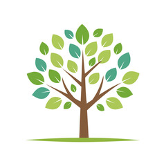 Obraz premium Stylized Tree with Green and Teal Leaves on White Background