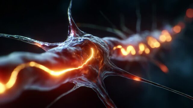 A detailed exploration of neuron structures showing the intricate connections and electric impulses transmitted through neural pathways in a visually striking manner.