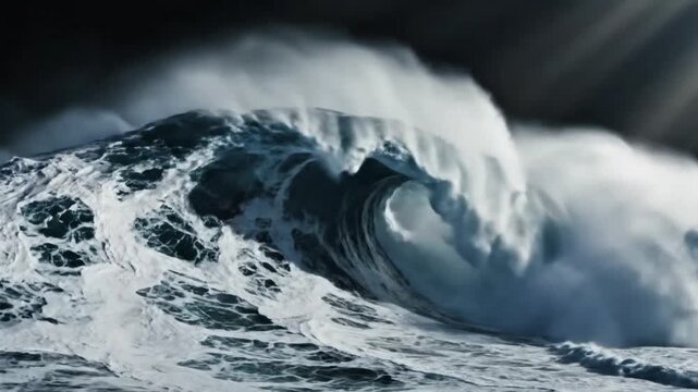 Epic gigantic tsunami wave sweeping across frame creating dramatic wipe transition. Highly detailed foam, water particles, volumetric lighting, powerful motion, alpha channel background, cinematic VFX