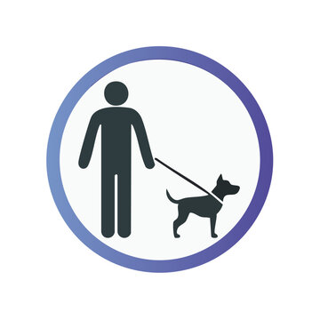 Person walking dog on leash icon inside circular frame with blue gradient border