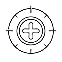 Fototapeta premium Target crosshair with plus symbol in center simple outline icon