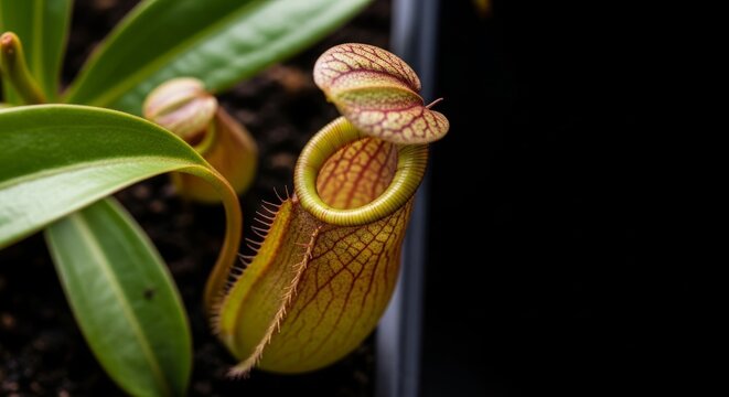 Close-up of tropical pitcher plant in natural setting