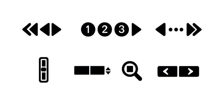 UI pagination controls: page numbers, next arrow, previous arrow, first page, last page, dots overflow, scroll bar, jump to page