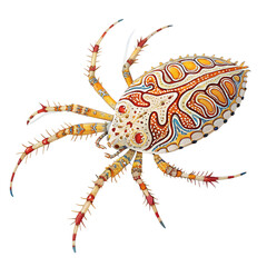 Fototapeta premium Intricate fantasy spider illustration with colorful patterns on white background