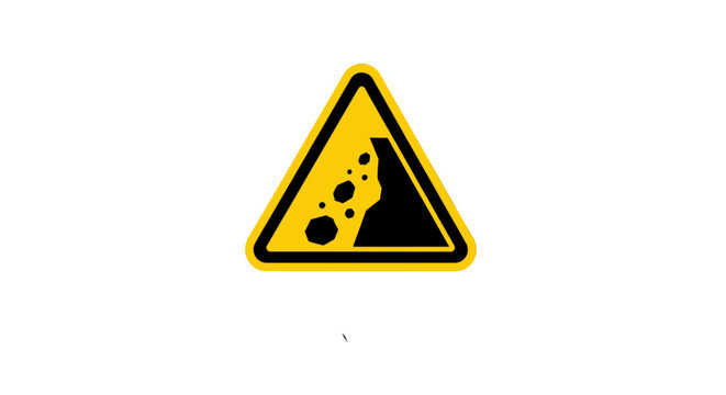 Warning sign for landslide or rockfall area.