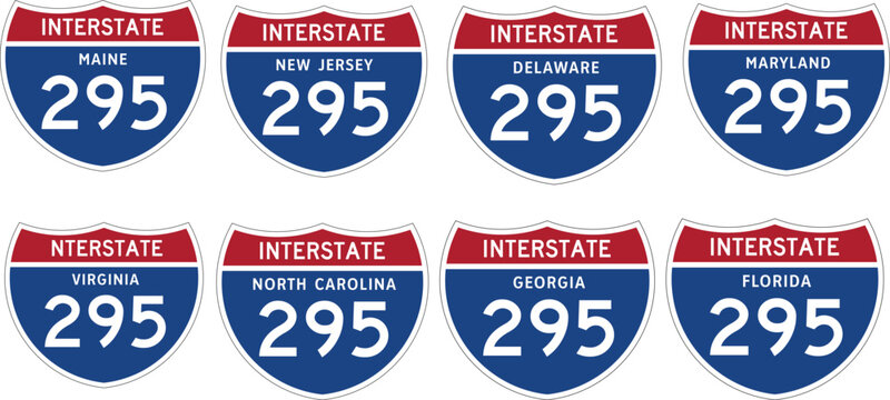 Interstate 295 Bundle Icon Sets US I-295 Interstate Highway Route Shield Badge Maine NJ DE MD VA NC GA FL Vector
